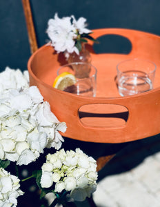 Plateau Rond Faïence Rouge Brut