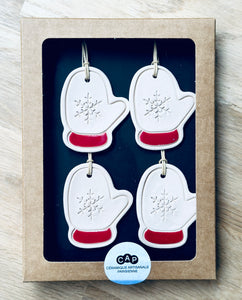 Boîte de 4 pendentifs Moufles pour sapin de Noël