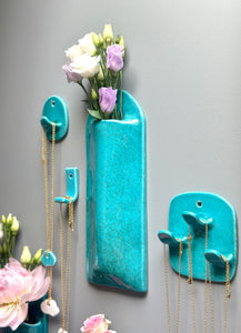 Long Vase Mural Bleu Turquoise