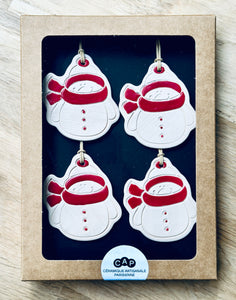 Boîte de 4 pendentifs Bonhomme de neige pour sapin de Noël
