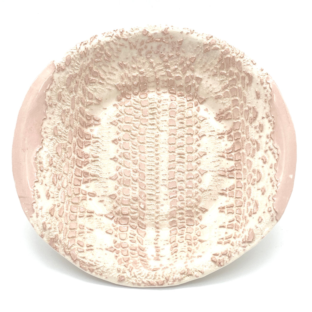 ASSIETTE CREUSE DENTELLE VIEUX ROSE