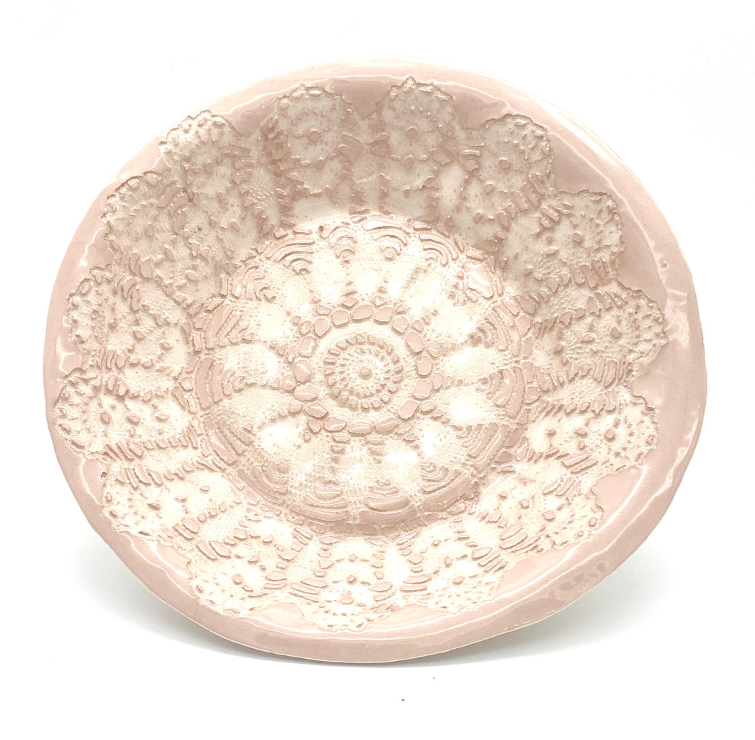 ASSIETTE CREUSE DENTELLE VIEUX ROSE