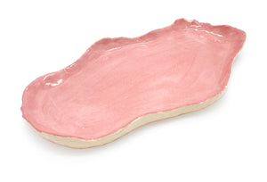 PLAT OVALE VIEUX ROSE ET ÉCRU