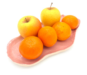 PLAT OVALE VIEUX ROSE ET ÉCRU