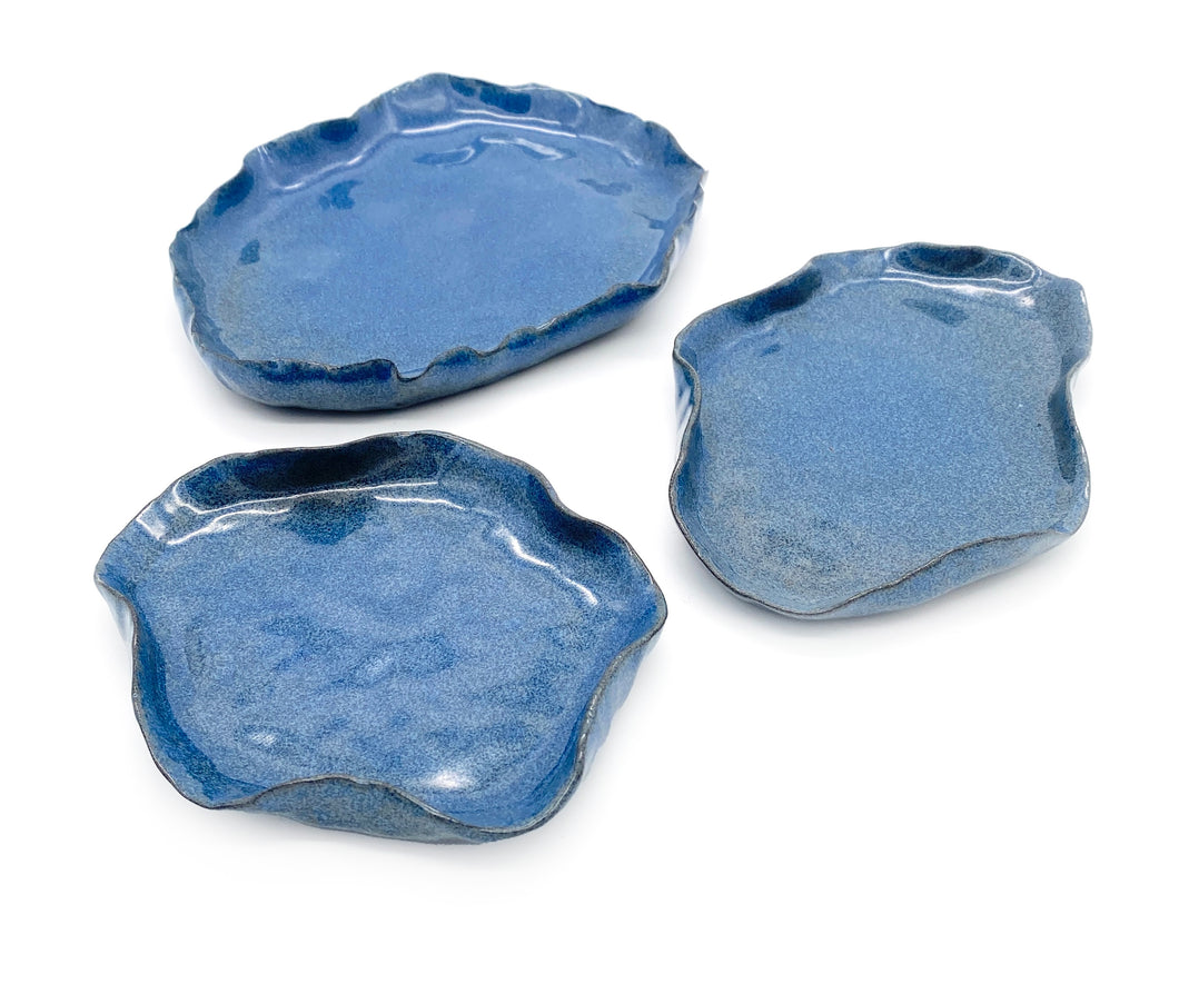 3 VIDES POCHES / PETITS PLATS BLEU FONCÉ BRILLANT